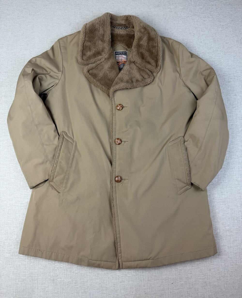 Vintage Mighty Mac Out O’ Gloucester Coat USA Tan Pile Lined Men’s 42